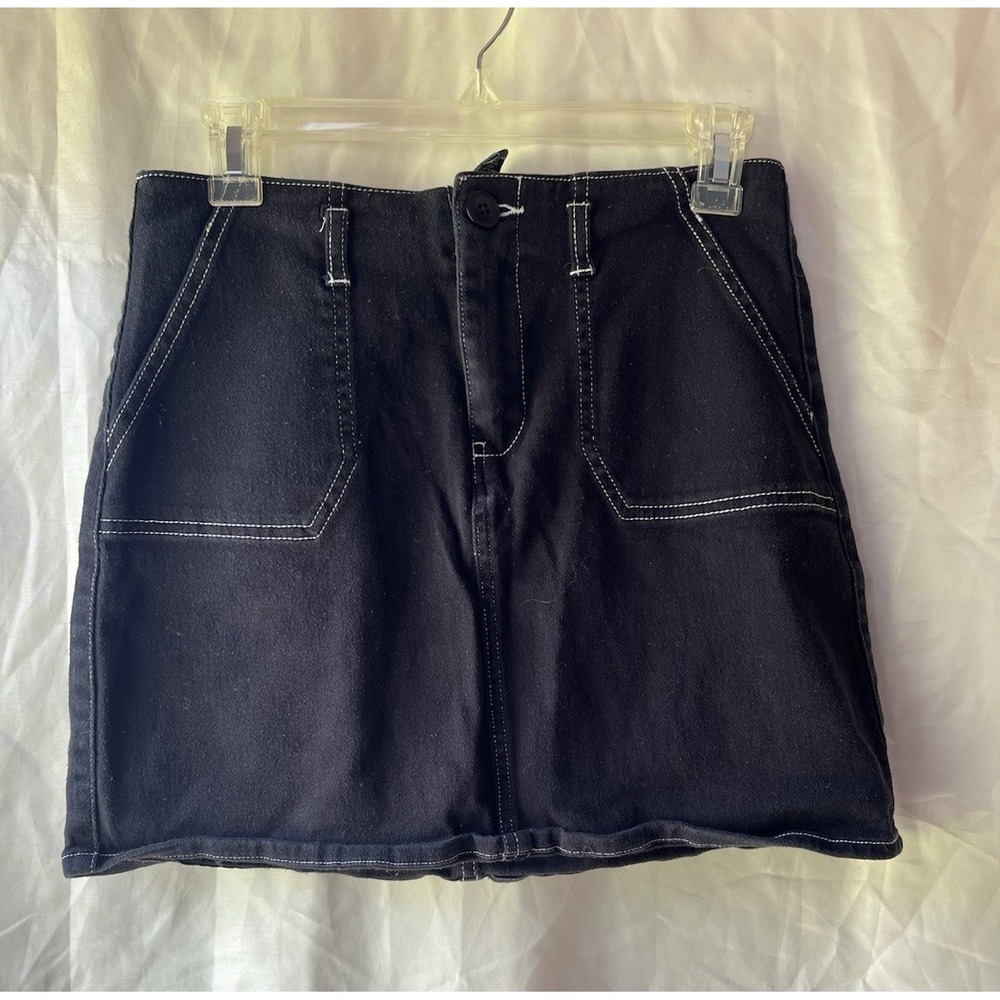 Rue 21 Black Jean Mini Skirt‎ Womens M A Line Contrast Stitch Y2K